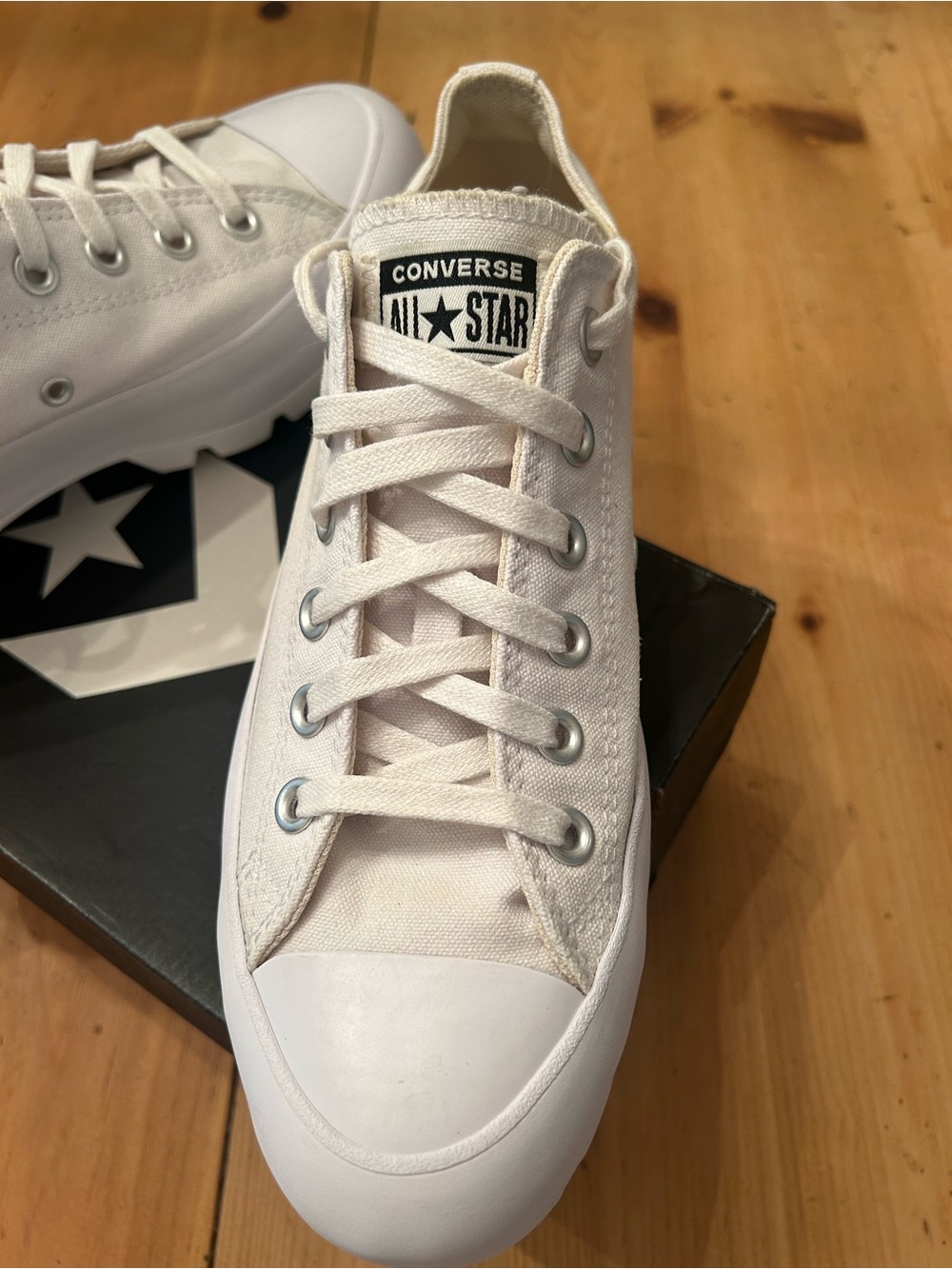Converse Low Top Platform Sneakers in Off-White - Picture 2 of 10